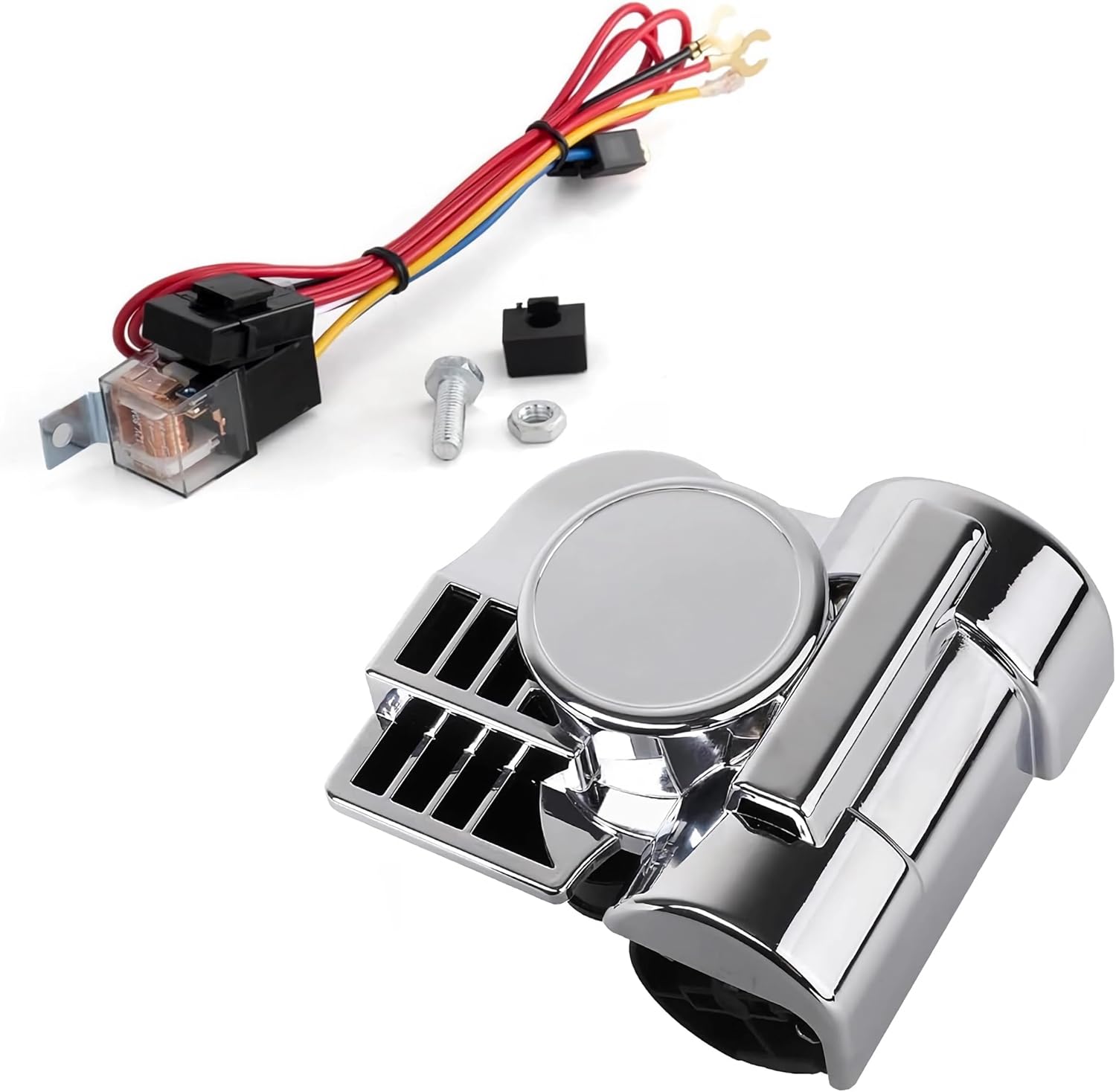 Super Loud 150DB Horn for Car, Motorcycle, Truck, Boat, Pickup - 12V Train Sound Horn Kit (Silver Shell)