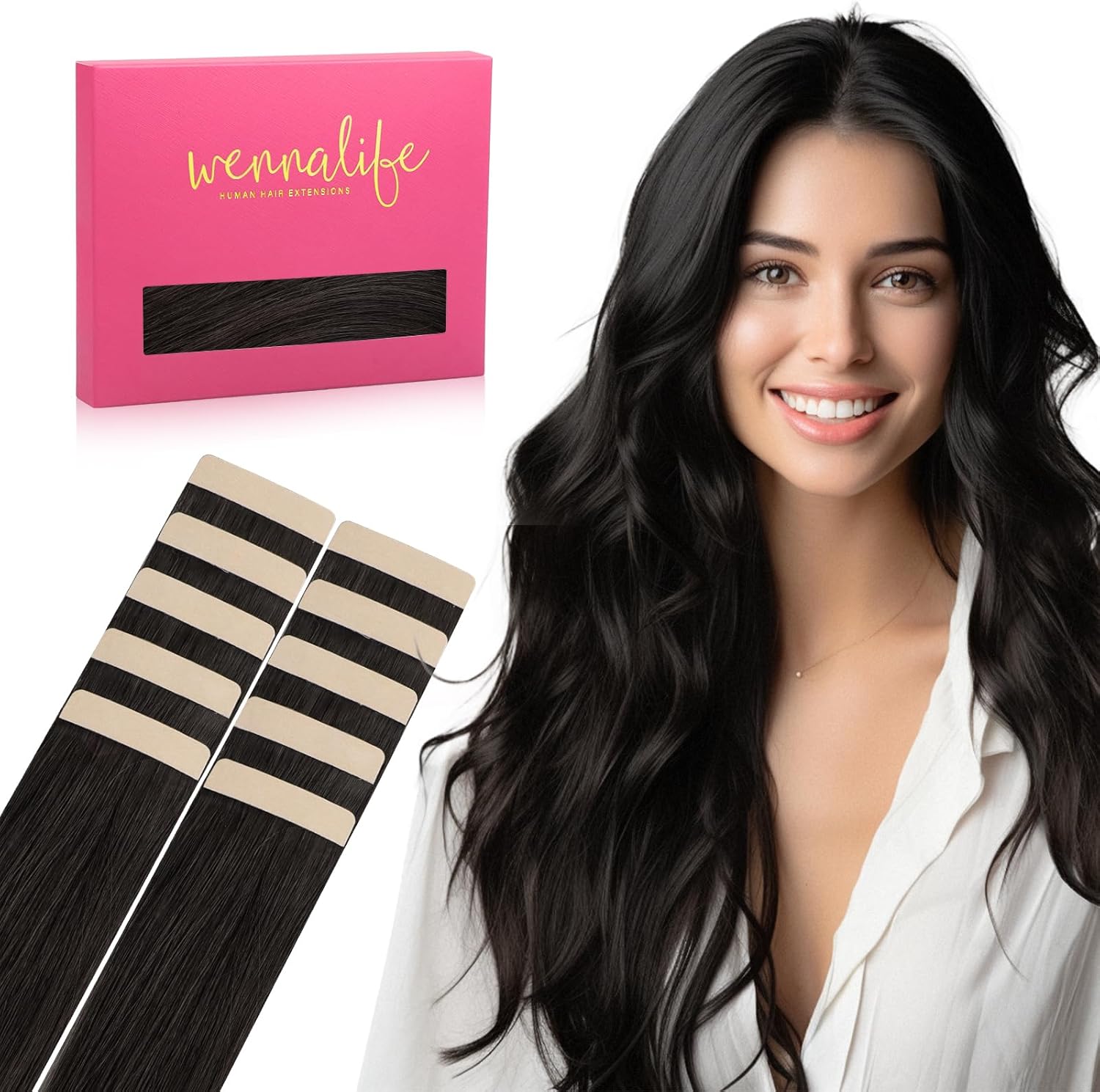 WENNALIFE Tape in Hair Extensions Human Hair 10pcs 20g 12 inch Natural Black Real Human Hair Extensions for Women Hair Extensions Tape for Women Rallonge Cheveux Humain Naturel