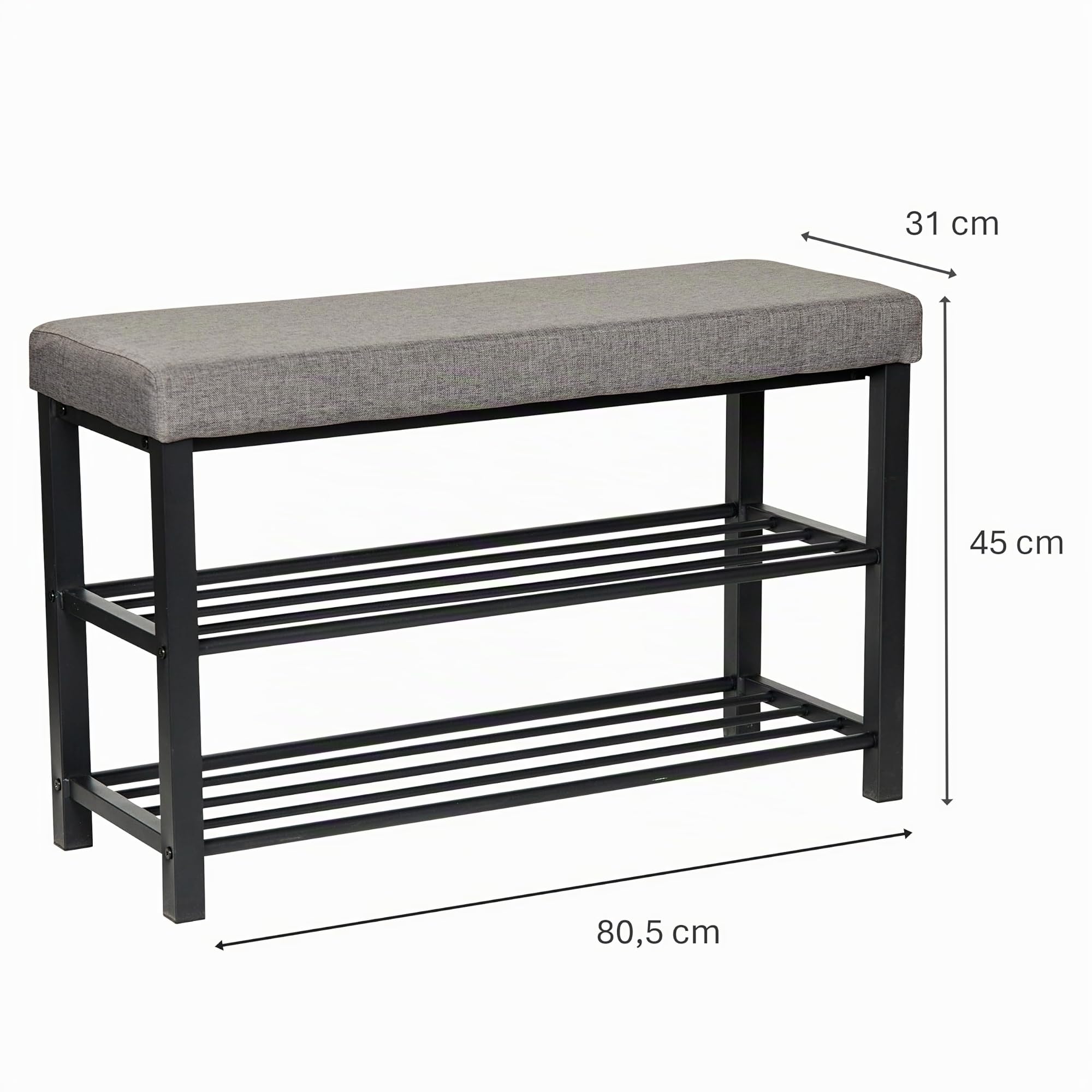 Love IT Store IT Loft Schuhbank mit Sitzfläche - Schmales Schuhregal mit Sitzbank und 2 Ablagen - Einfacher Aufbau - Schwarz/anthrazit - 80x31x50 cm