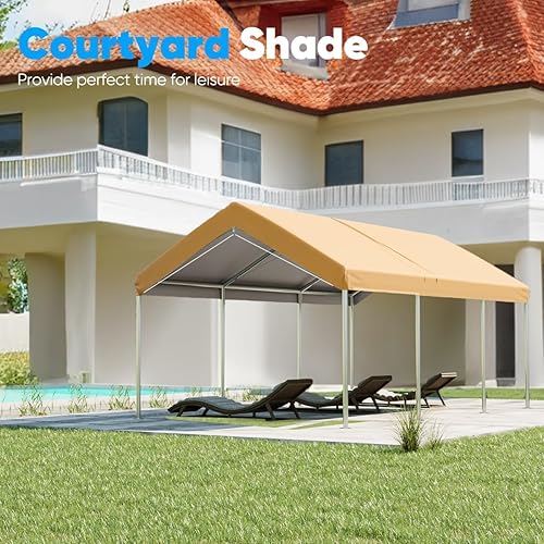 Miniatura 9 de Quictent Toldo galvanizado para cochera, 10 x 20 pies, refugio de barco al aire libre con cables de acero reforzados, color beige