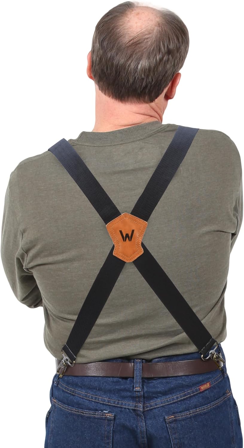 WELKINLAND 1.5Inch Black Suspenders, Heavy Duty Work Suspenders Men, Comfortable Black Suspender Men Belt Loop, Sturdy Suspender Jeans Hooks