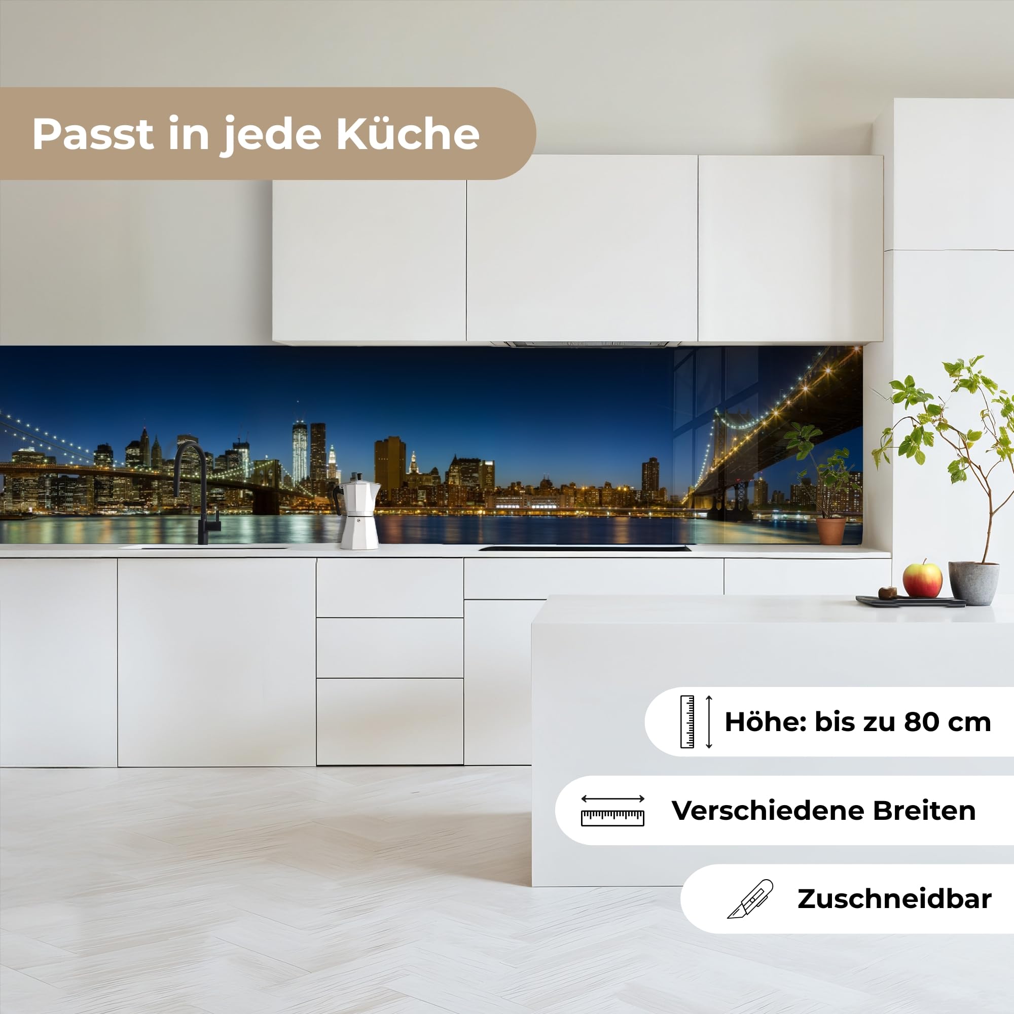 KitchenYeah© Spritzschutz Küchenrückwand 60x300 cm Selbstklebend Küche Rückwand Küchenwand Wand Küchenfront Verkleidung Küchenspritzschutz Stadtlichter - Abend - Skyline - Brücke