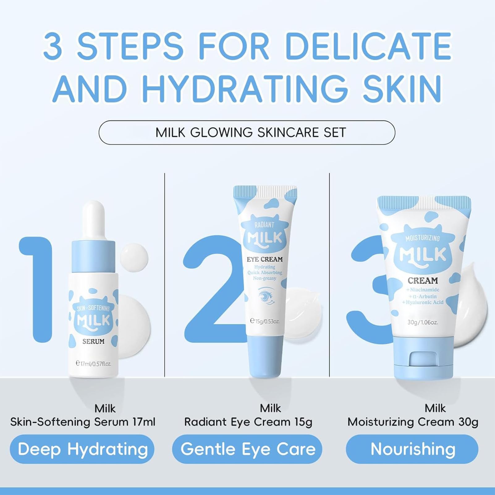 Milk Skin Care Sets & Kits, Milk Skincare Set, Valentine's Day Gifts, Facial Kits for Women,3PCS Travel Skincare Set - Image 3