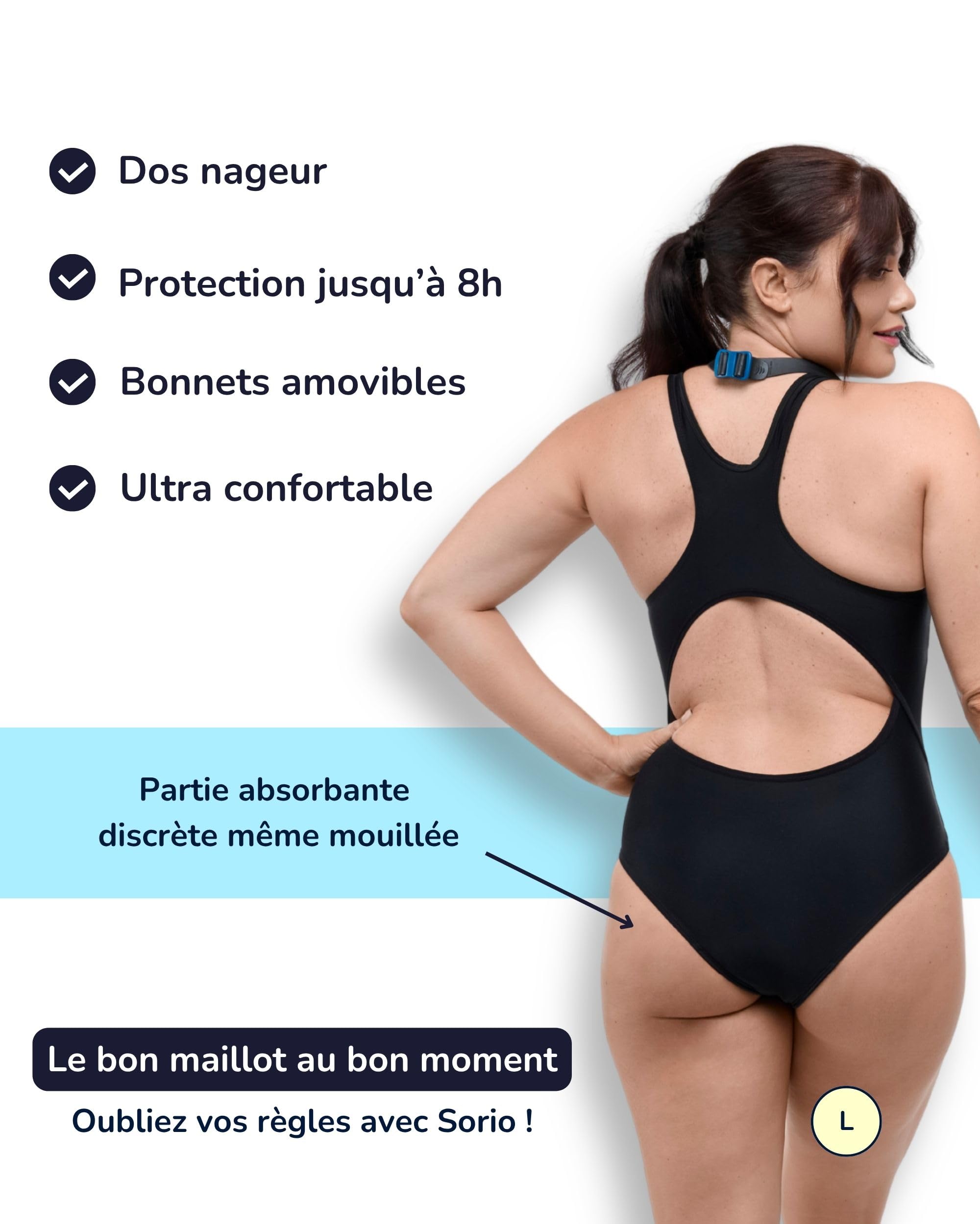SORIO® Maillot de Bain Menstruel 1 Piece Femme et Adolescente - Flux Moyen à Abondant - Absorbant Anti Odeur et Antifuite - Maillot de Bain Regle - Imperméable et Discret - Plage Piscine - Lola