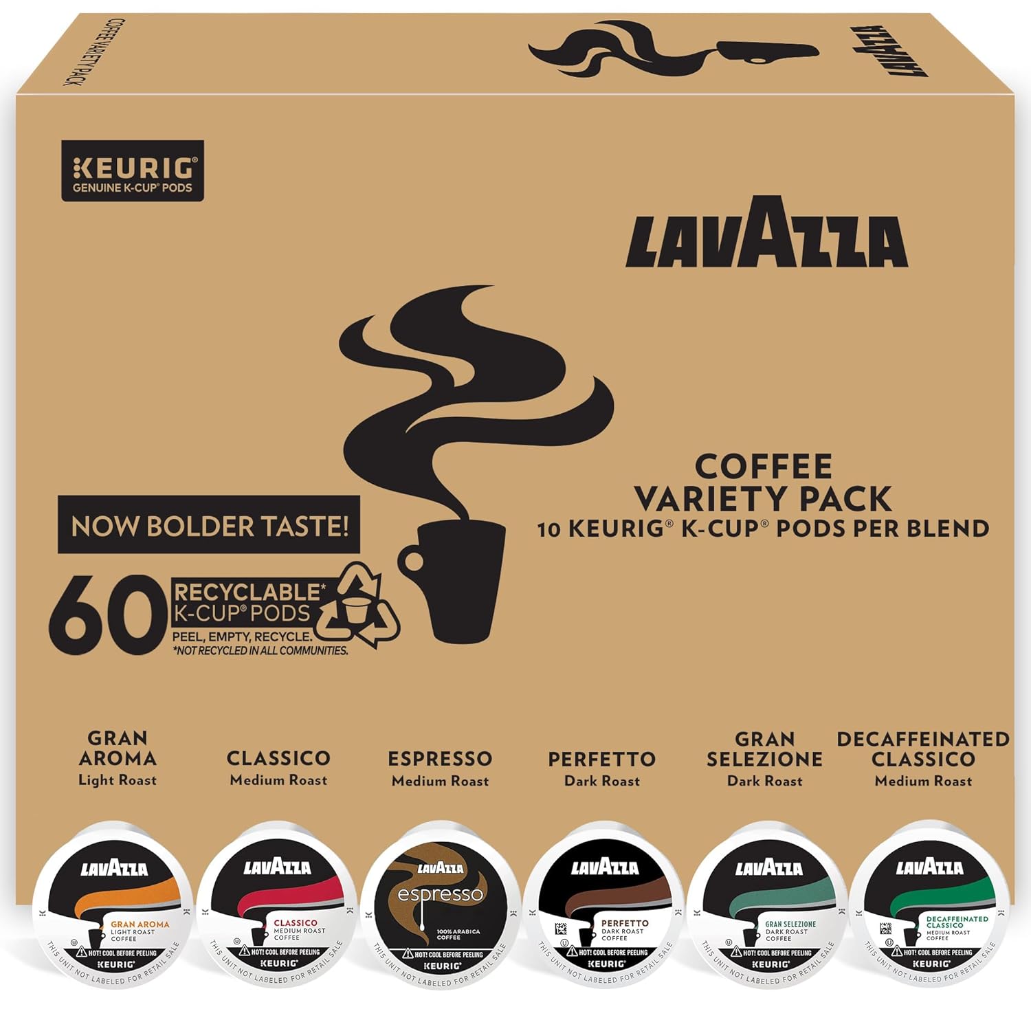 Lavazza Premium Coffee Variety Pack, Keurig Single-Serve K-Cup Pods, 60 Count (6 Packs of 10)