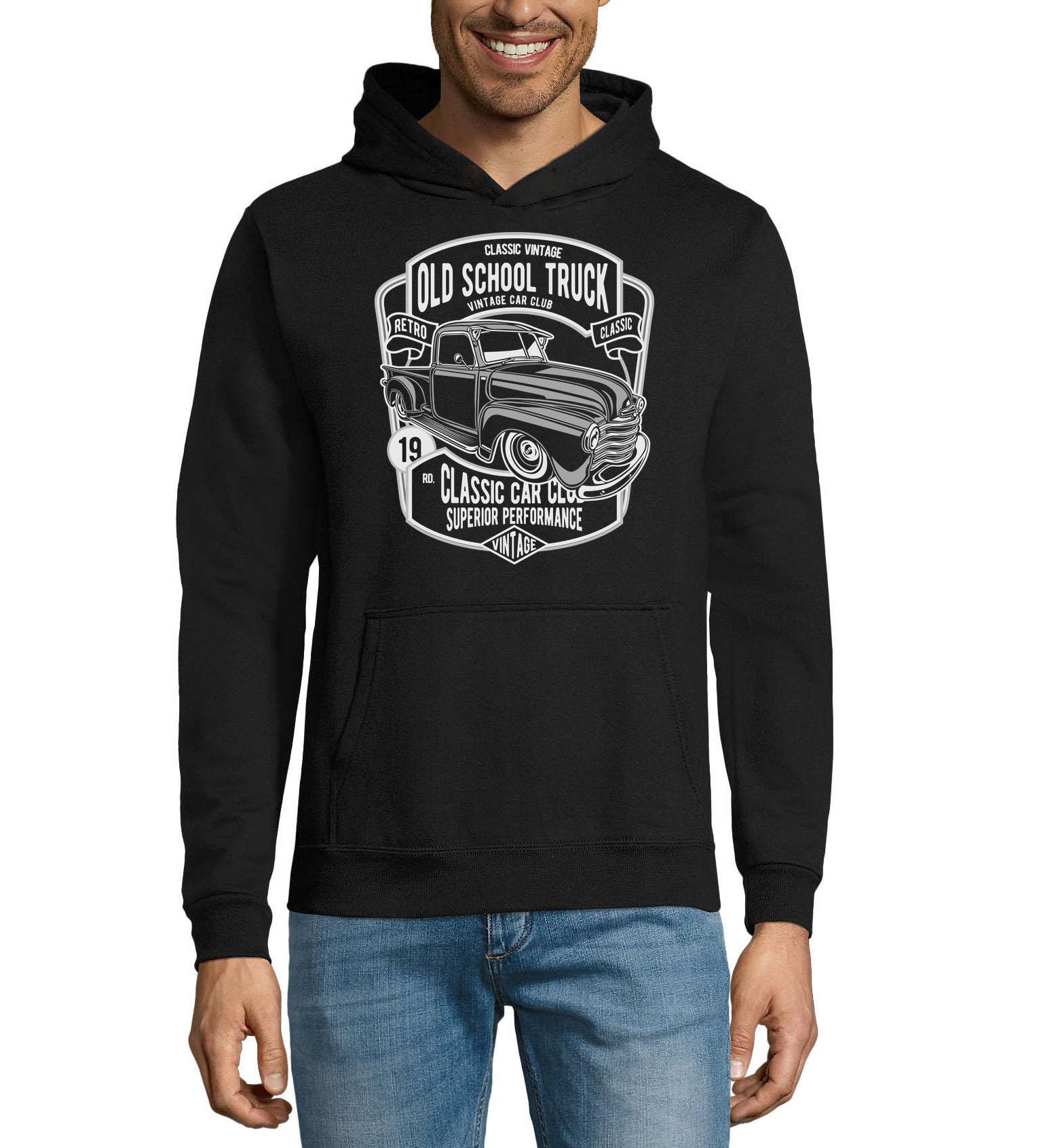 Générique Old School Truck Vintage Car Club Sweat à Capuche Unisexe en mélange de Coton Noir