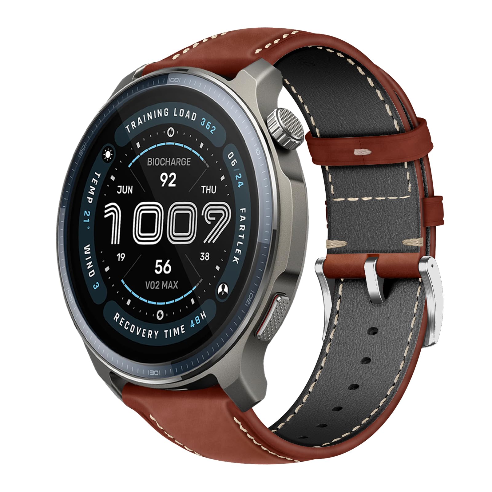 22mm Correa Cuero para Amazfit Active MAX/Amazfit Balance 2/Balance/Bip 6 /Bip 5/5 Unity/Cheetah Pro/GTR 4 /GTR 3 Pro, Correas Repuesto Cuero Pulsera para Hombres y Mujeres - Rojo Marrón