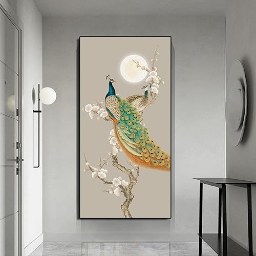 Miniatura 6 de Cuadro sobre lienzo, Cuadros de animales, póster de Pecock de arte de estilo chino, cuadro de arte de pared de lienzo para la decoración del hogar