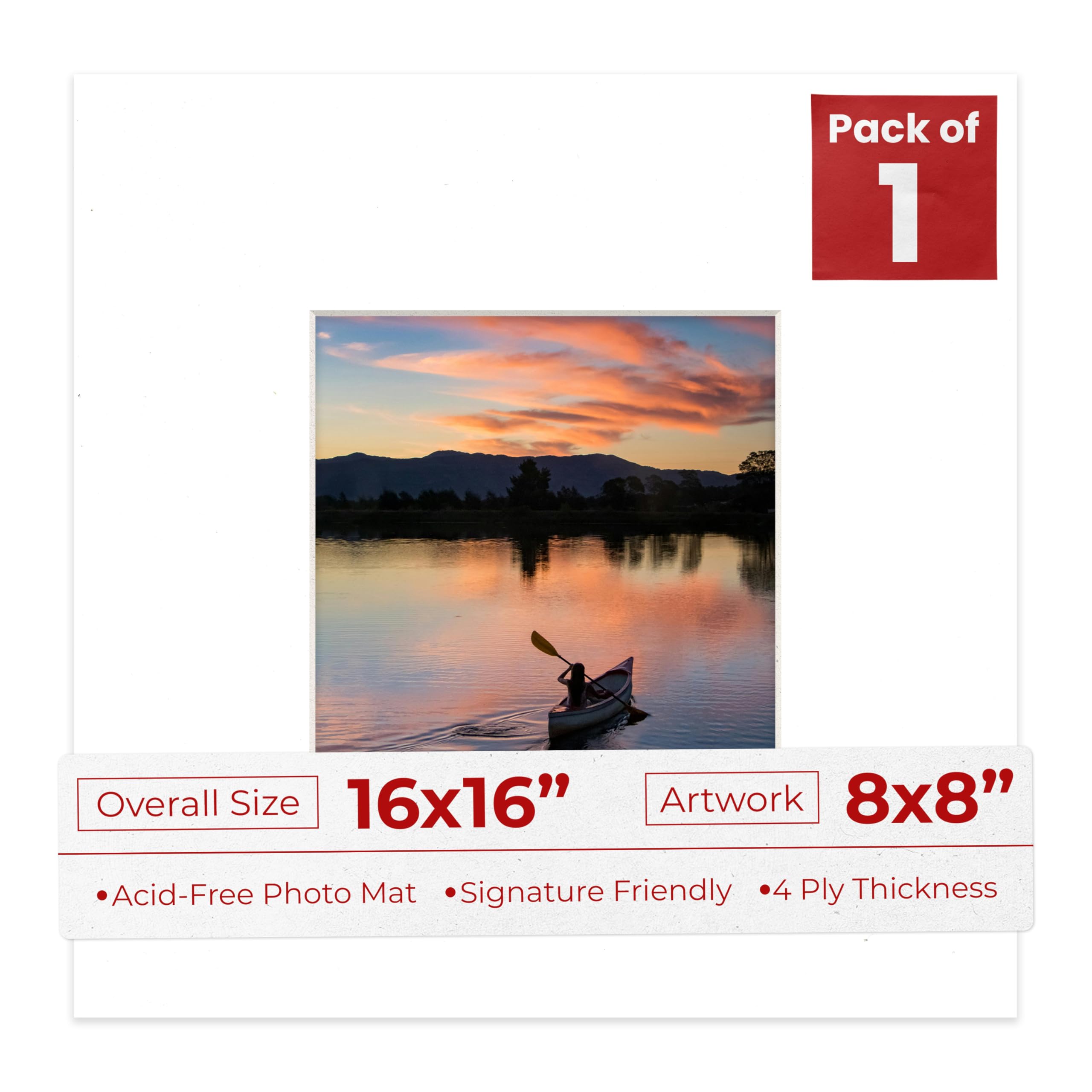 8x8 Mat for 16x16 Frame - Precut Mat Board Acid-Free White 8x8 Photo Matte Made to Fit a 16x16 Picture Frame, Premium Matboard for Family Photos, Show Kits, Art, Picture Framing, Pack of 1 Mat-image-11