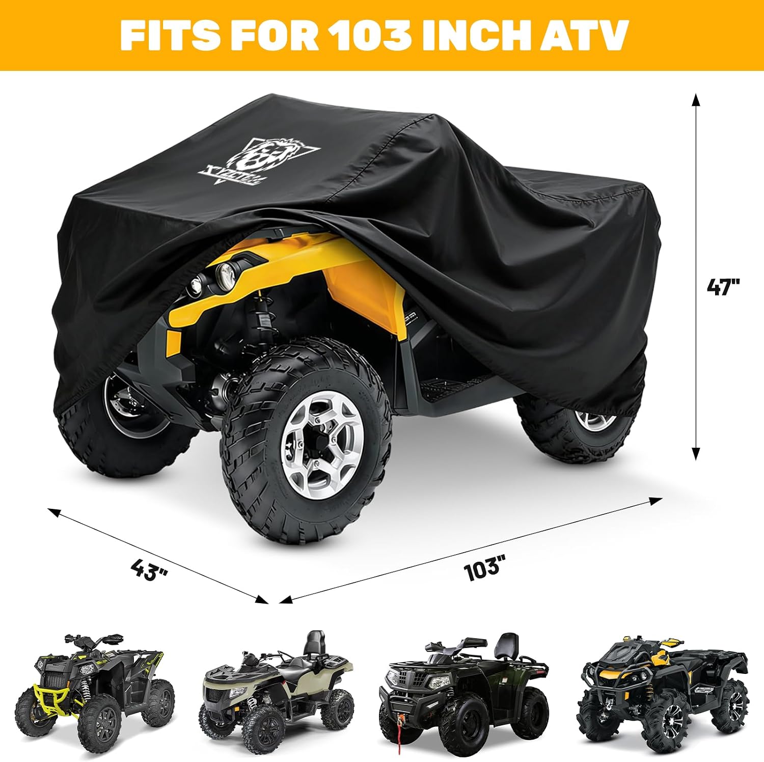 XYZCTEM Waterproof ATV Cover, Heavy Duty Black Protects 4 Wheeler from Snow Rain or Sun, Large Universal Size Fits 103 inch for Most Quads