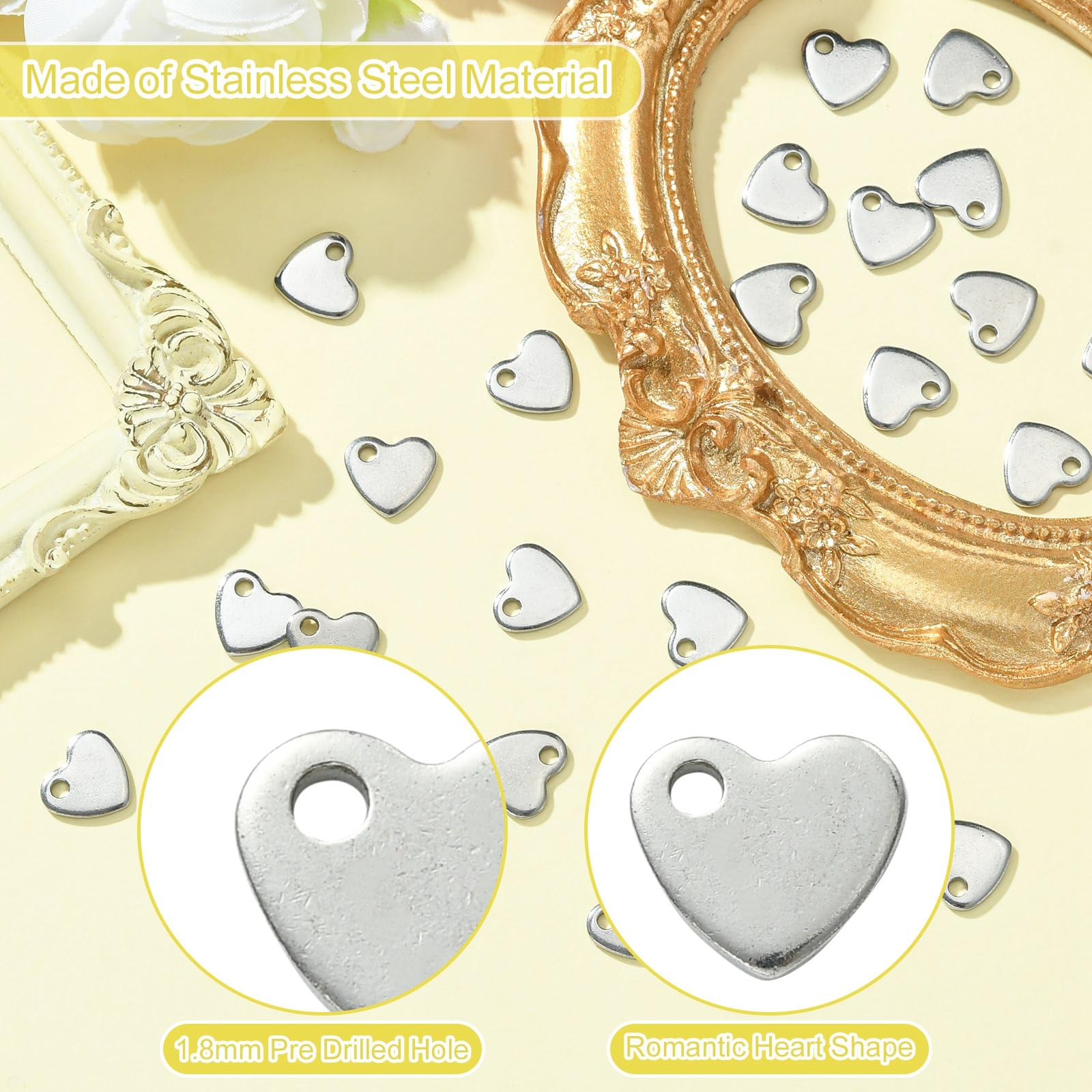 10 Ciondoli Cuore In Acciaio Inox Per Gioielli - Charm Liscio Dorato, 16x16mm, Per Collane, Bracciali Fai Da Te - Foto 5