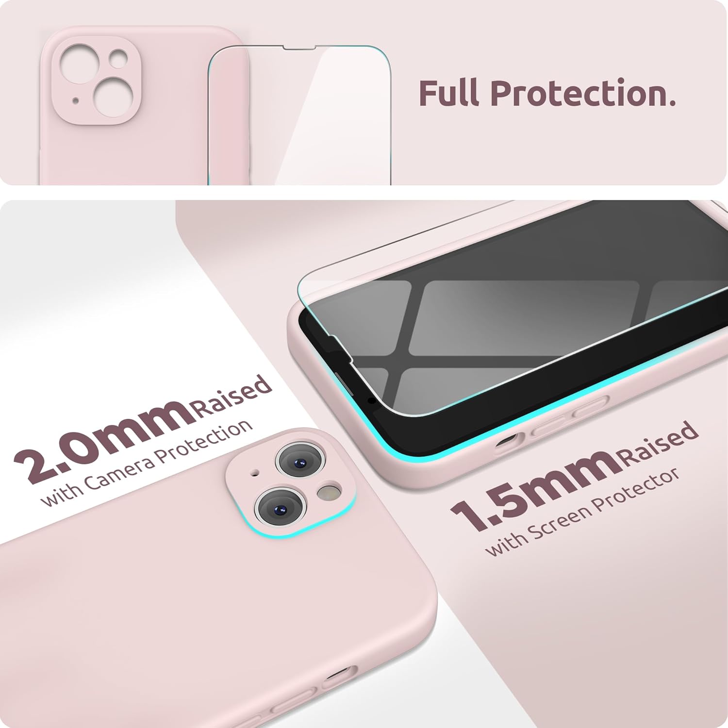 SURPHY Compatible with iPhone 13 Case with Screen Protector, (Camera Protection & Soft Microfiber Lining) Liquid Silicone Phone Case 6.1 inch 2021, Pink Sand - Image 3
