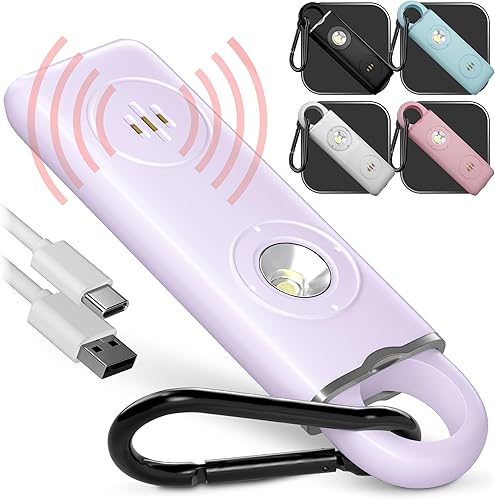 WETEN - Llavero de alarma personal recargable por USB para protección de mujeres, silbato de sonido de sirena de 130 dB con luz LED, alerta de