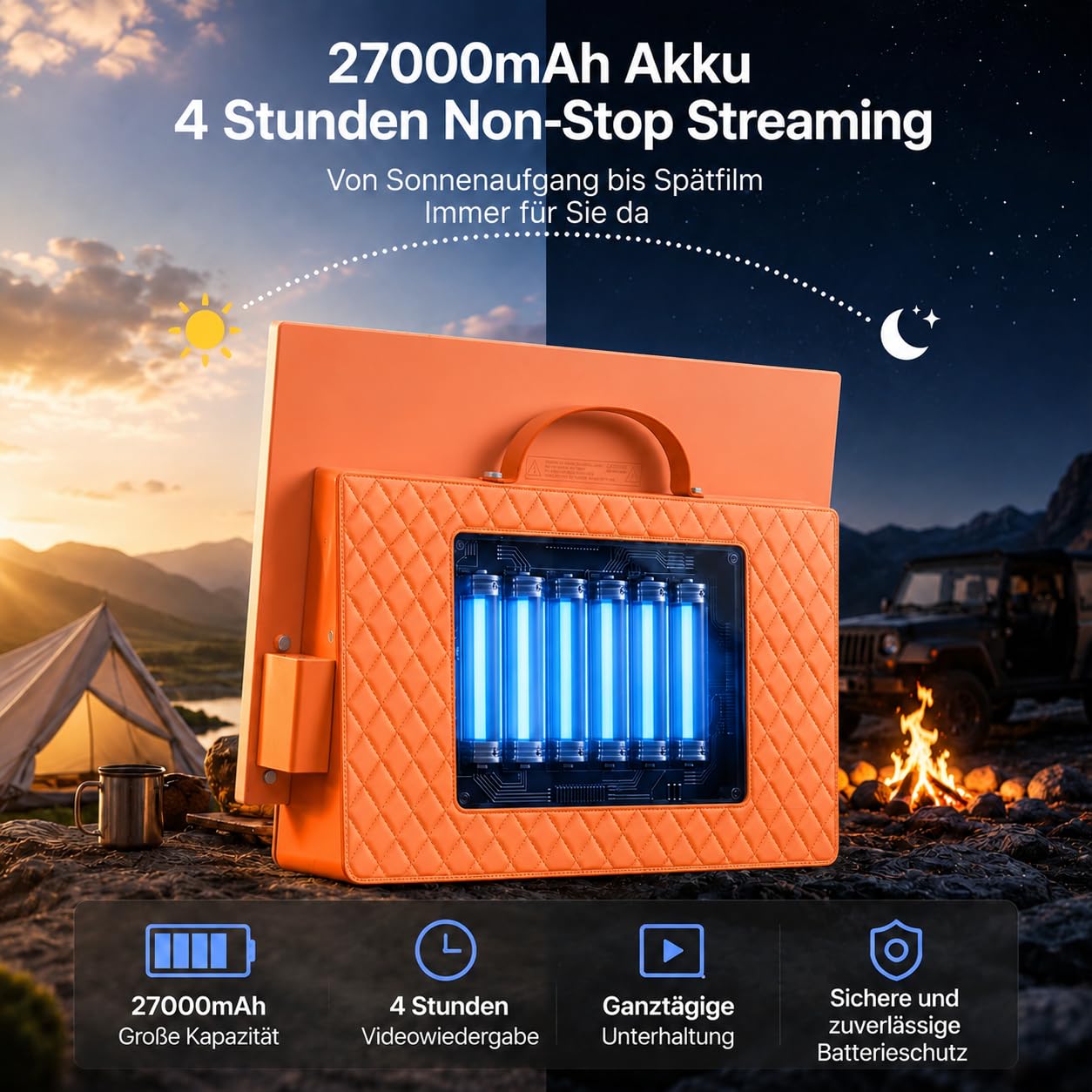 OFD Portable Smart TV 27 Zoll,Outdoor Fernseher 1080P Android14 OS (orange)