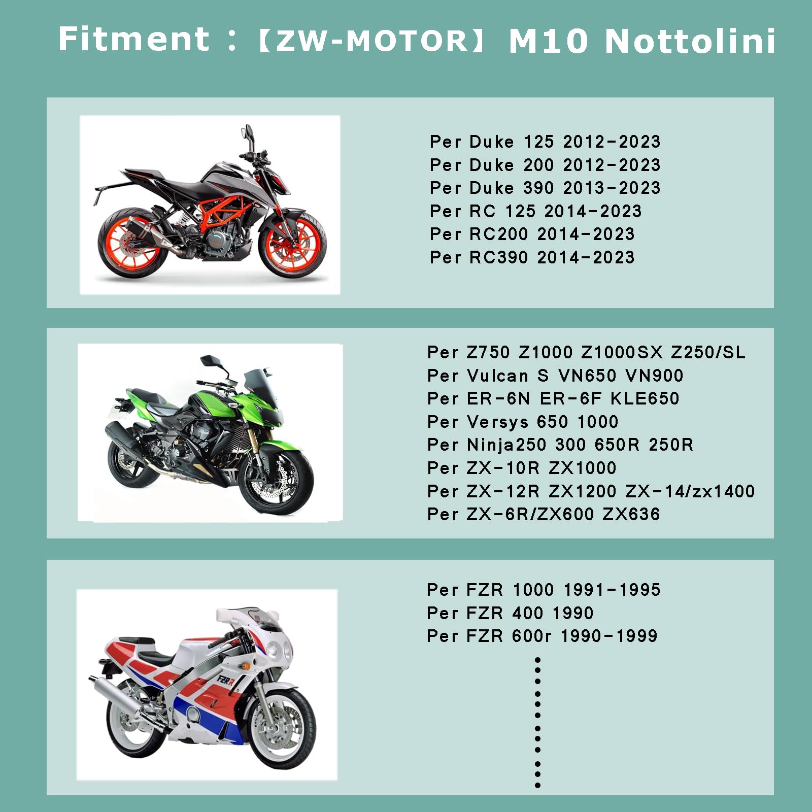 Universal M10 *1.25 Nottolini Cavalletto Moto Accessori per KA&WA-SA*KI Ninja 250R/650R ZX6R/9R/10R/12R/14 Z1000 ZRX1100 FZR 1000/600R/400 Duke 125/200/390 RC 125/200/390 (Verde)