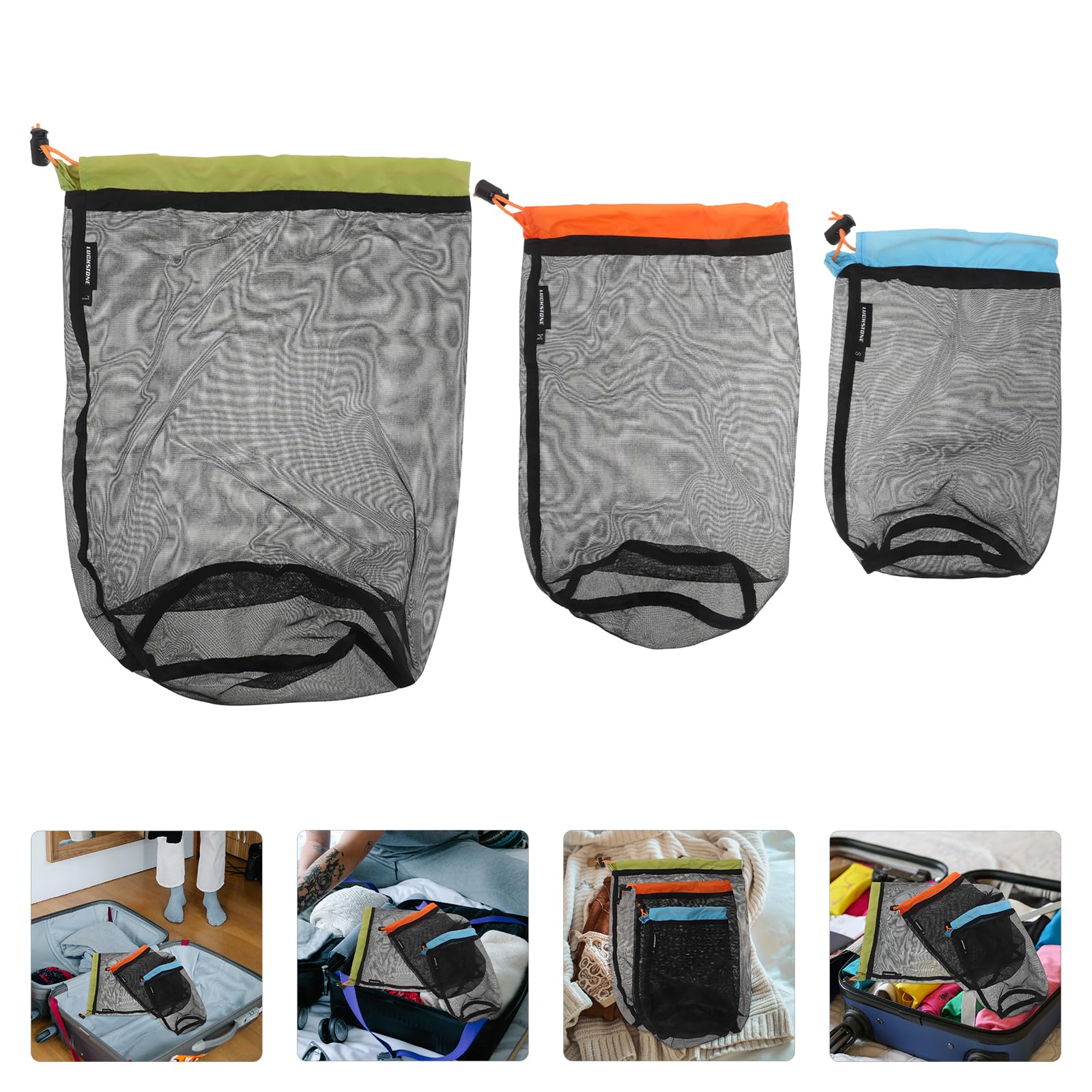 Leichter Kompressionssack Vielseitiger Reise Kompressionsbeutel 3 Stück-Pack aus Netzgewebe zum Organisieren und Backpacking mit Kordelzug für Schlafsäcke