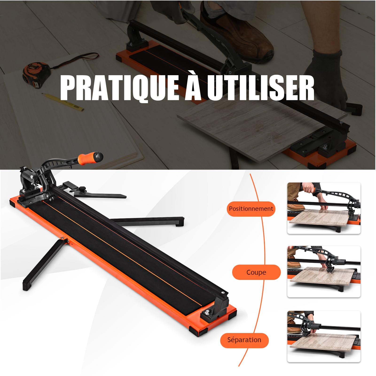 GYMAX Coupe-Carreaux Manuel pour Longeur 915mm-Épaisseur 14mm, Carrelette Professionnel avec Échelle, Angle de Coupe Réglable 0-60°, 2 Supports Latéraux, Poignée Ergonomique