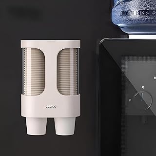 Cup Dispenser - Self-Adhesive Water Cooler Cup Holder for Disposable Cups, Dustproof Cover, Fits 59-221.8ml Cups, Easy Installation with Double-Sided Tape