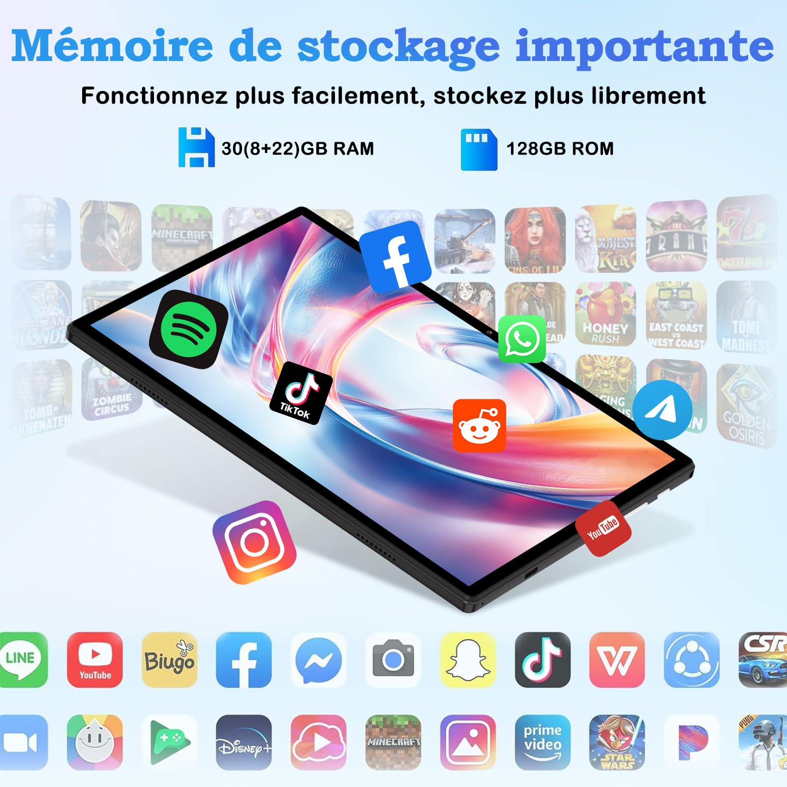 ZIOVO Tablet 10 Pollici Android 15,30GB RAM+128GB ROM(TF 1TB),5G WiFi Tablets,Octa-Core 2.0 GHz/Gemini AI/Widevine L1/8000 mAh/Bluetooth 5.0/GPS/Face ID/2 in 1 Tablet con Tastiera e Mouse-Nero