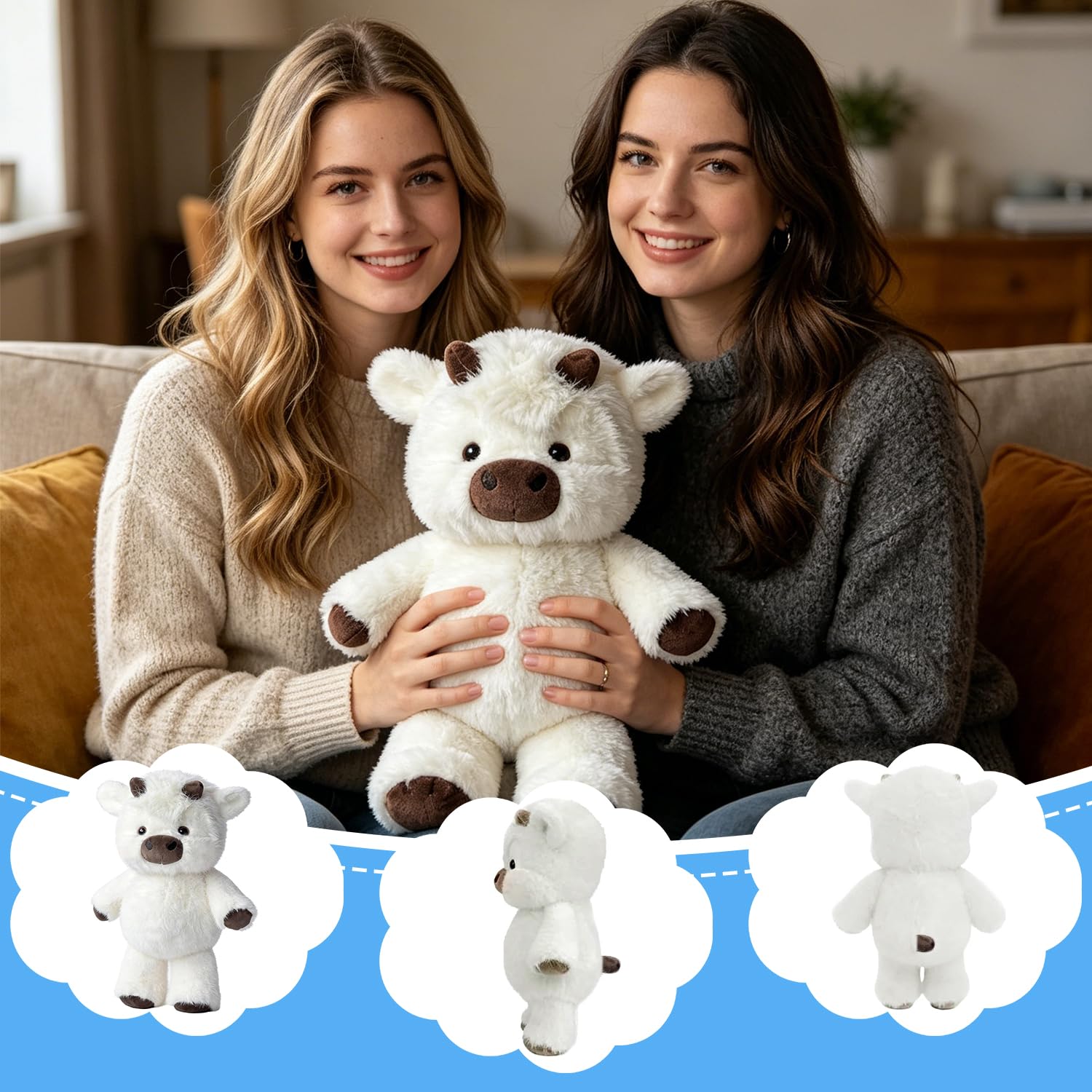 Mucca Morbido Peluche, Peluche Highland Cow, Peluche Che Corre, Running Cow Plush, Peluche Che Corre Cartoon, Bambola Da Vitello Che C0rre, P-eluche Vitello C0rsa, Regalo per Fan e Famiglia (C)