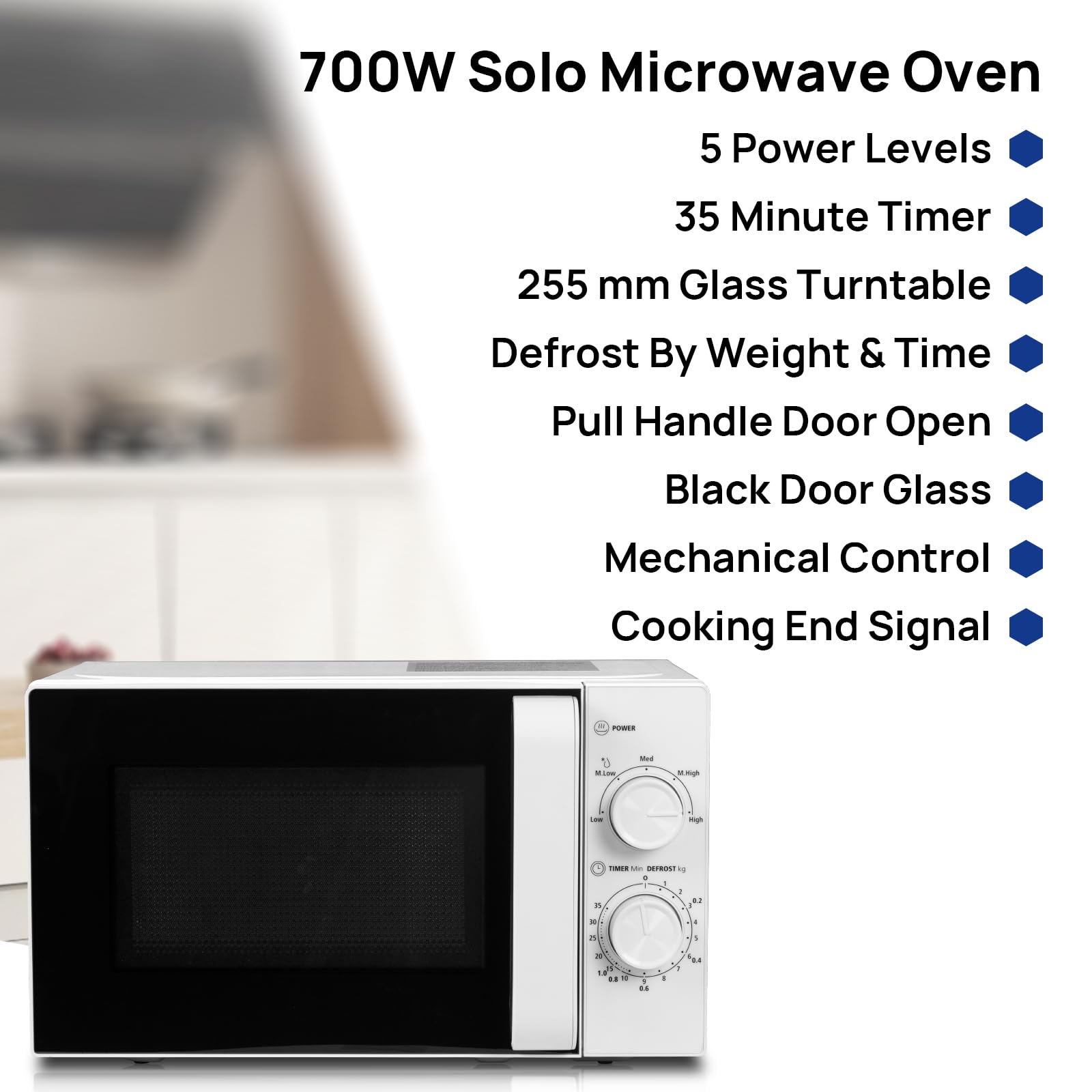 Smad Micro-ondes, 20L, 700W, Petit Micro onde, 5 Niveaux de Puissance, Décongélation par Temps/Poids, Minuterie 35mins, Plateau Tournant 255mm, Blanc