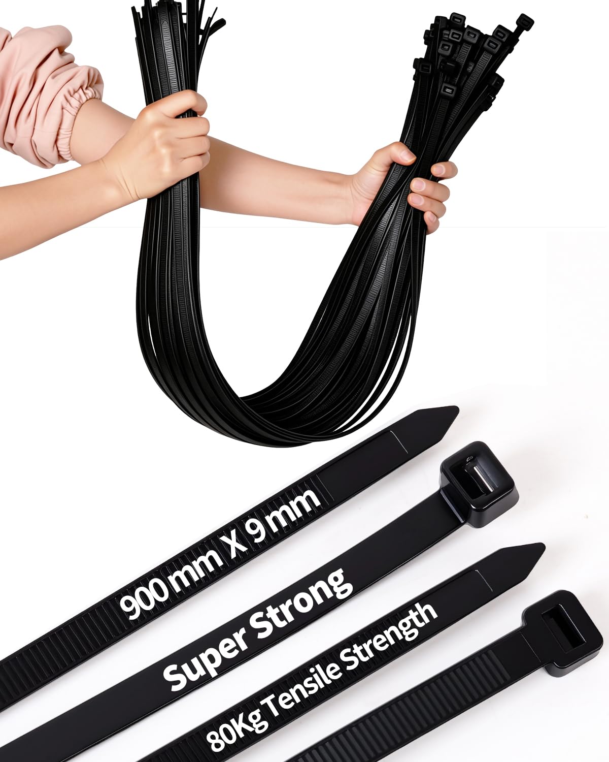 Shungran Black 50Pcs Long Heavy Duty Cable Ties ,900Mm X 9Mm With 80 Kgs Ultra Strong Tensile Strength, Large Uv Resistant Extra Long Cable Zip Ties Wraps For Hvac Outdoor Construction