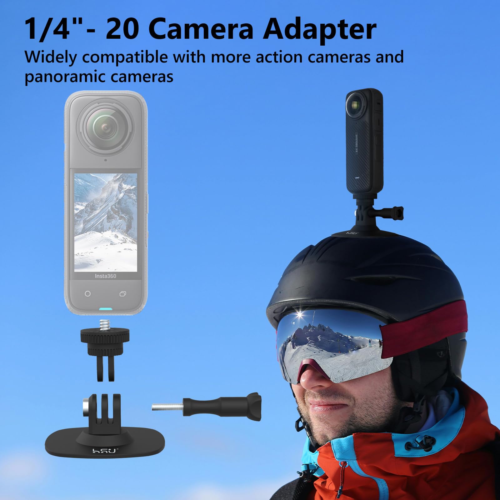 HSU Samoprzylepny uchwyt do GoPro, elastyczne uchwyty na kask do Insta360, zestaw akcesoriów do kamer sportowych (6 w 1)