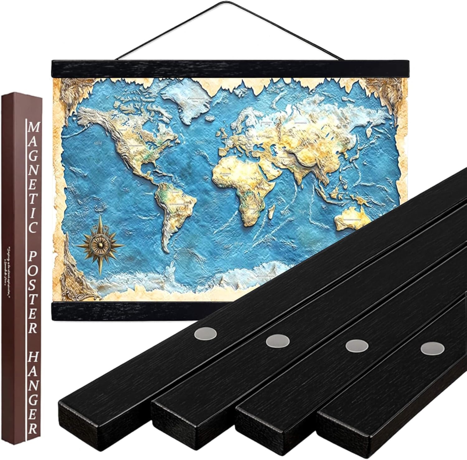Photo 1 of DACRI HOME 50" Sturdy Magnetic Poster Hanger Frame – 50x32 50x60 Teak Wood Poster Frame, Strong Magnets for Easy Hanging Map Picture Canvas Print Scroll Wall Art (50 Inch, Black)