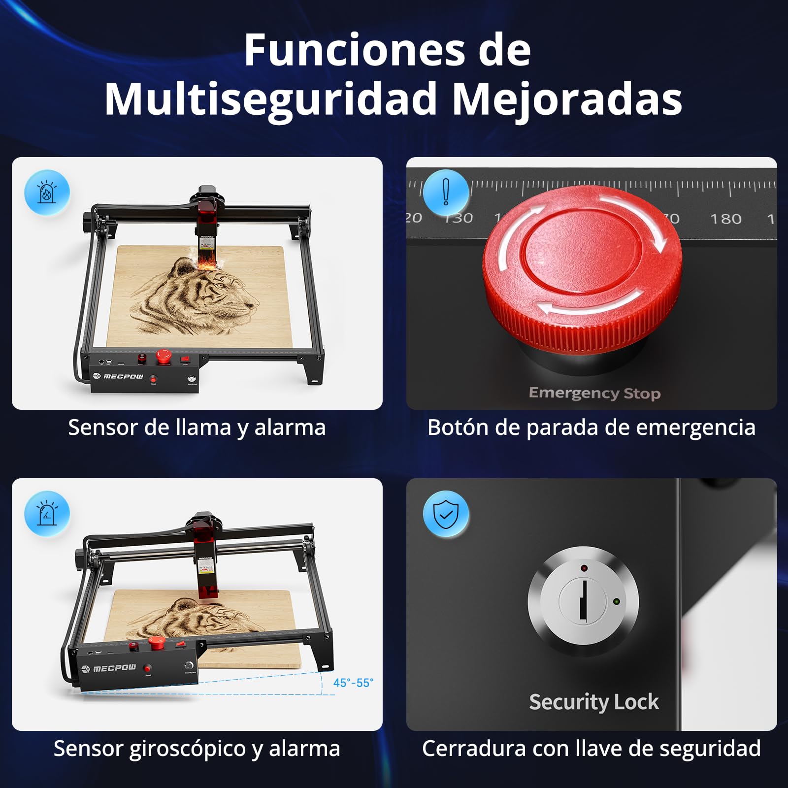X3 Grabador Laser, 5W CNC Cortadora Laser para Madera y Metal,Grabadora Láser 10000mm/min con Parada de Emergencia, Detección de Llama y Giroscopio, 410 x 400mm