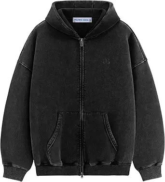 Aelfric Eden Zip Up Hoodie Acid Wash hooded Sweatshirts Oversized Vintage Cotton Fleece Jackets Heavyweight Unisex