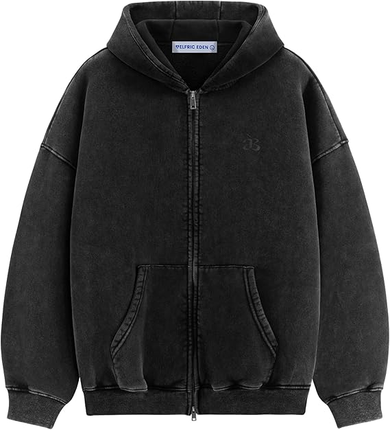 Aelfric Eden Zip Up Hoodie Acid Wash hooded Sweatshirts Oversized Vintage Cotton Fleece Jackets Heavyweight Unisex