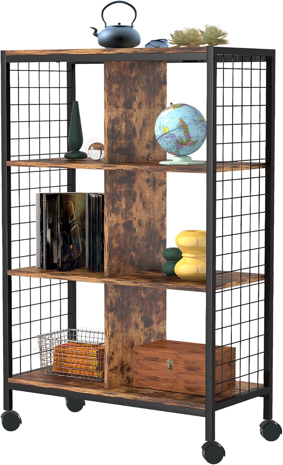Wood Bookshelf, 4Tier Vintage Industrial Book Shelf