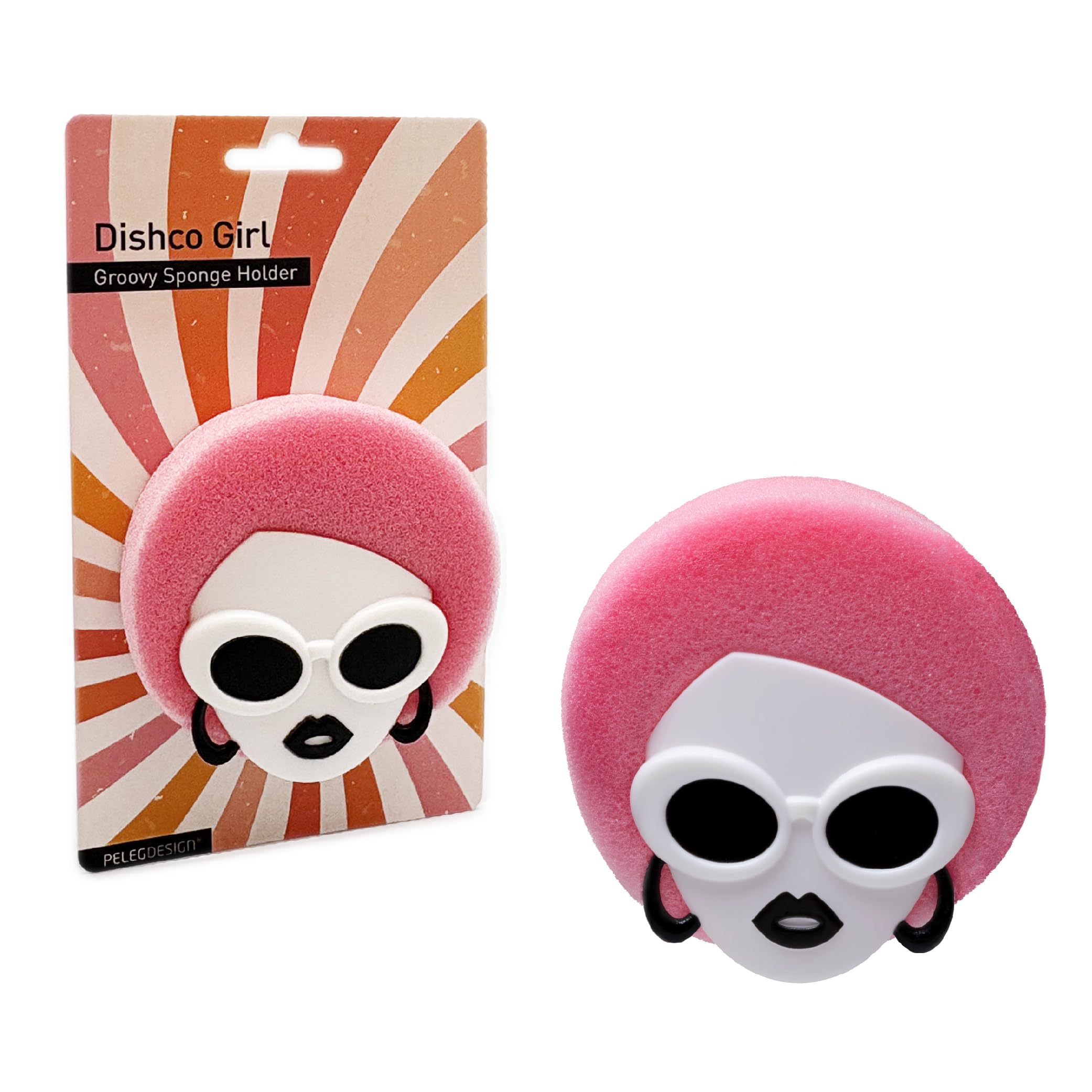 PELEG DESIGN New Dishco Girl Sponge Holder for Kitchen Sink, Cute Sponge Holder with Retro Groovy Design, Drains and Dries All Sponges, 1 Sponge