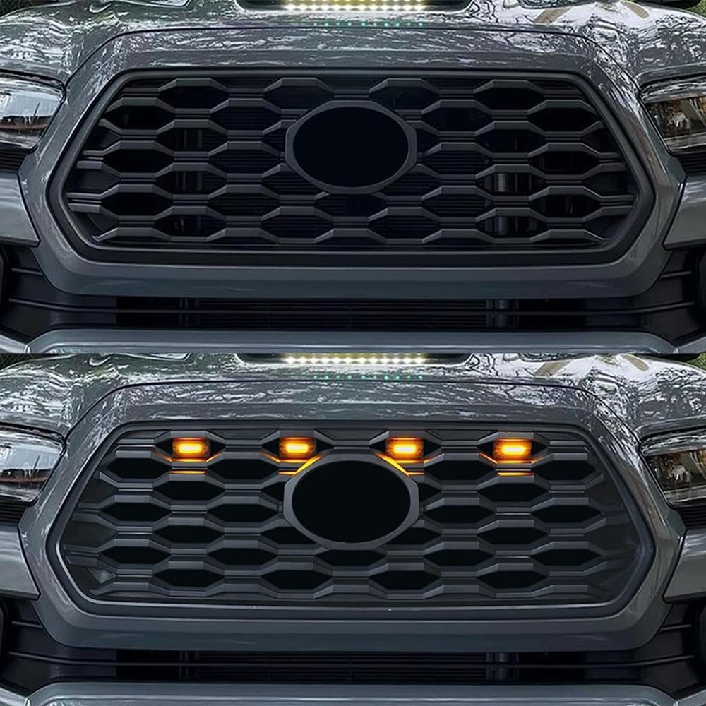 Generic Tacoma Grill Lights, Compatible with Tacoma 2020 2021 2022 2023 TRD Sport Pro Off Road, Front Grill Lights LED Grille Lights with Fuse for Tacoma Lights Amber Shell Amber Light