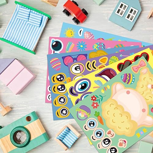 Miniatura 5 de 36 Hojas de Pegatinas de Pascua para Niños, Relleno para Cesta de Pascua, Pegatinas para Hacer Caras, Crea tus Propias Pegatinas de Animales