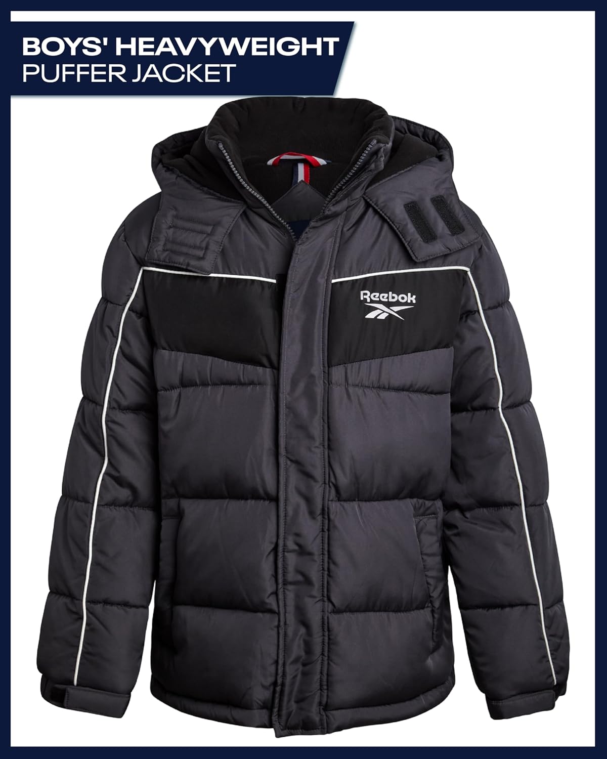 Reebok Boys Puffer Jacket - Heavyweight Water Wind Resistant Polar Fleece Lined Insulated Hooded Boys Winter Coat Outerwear - Image 2