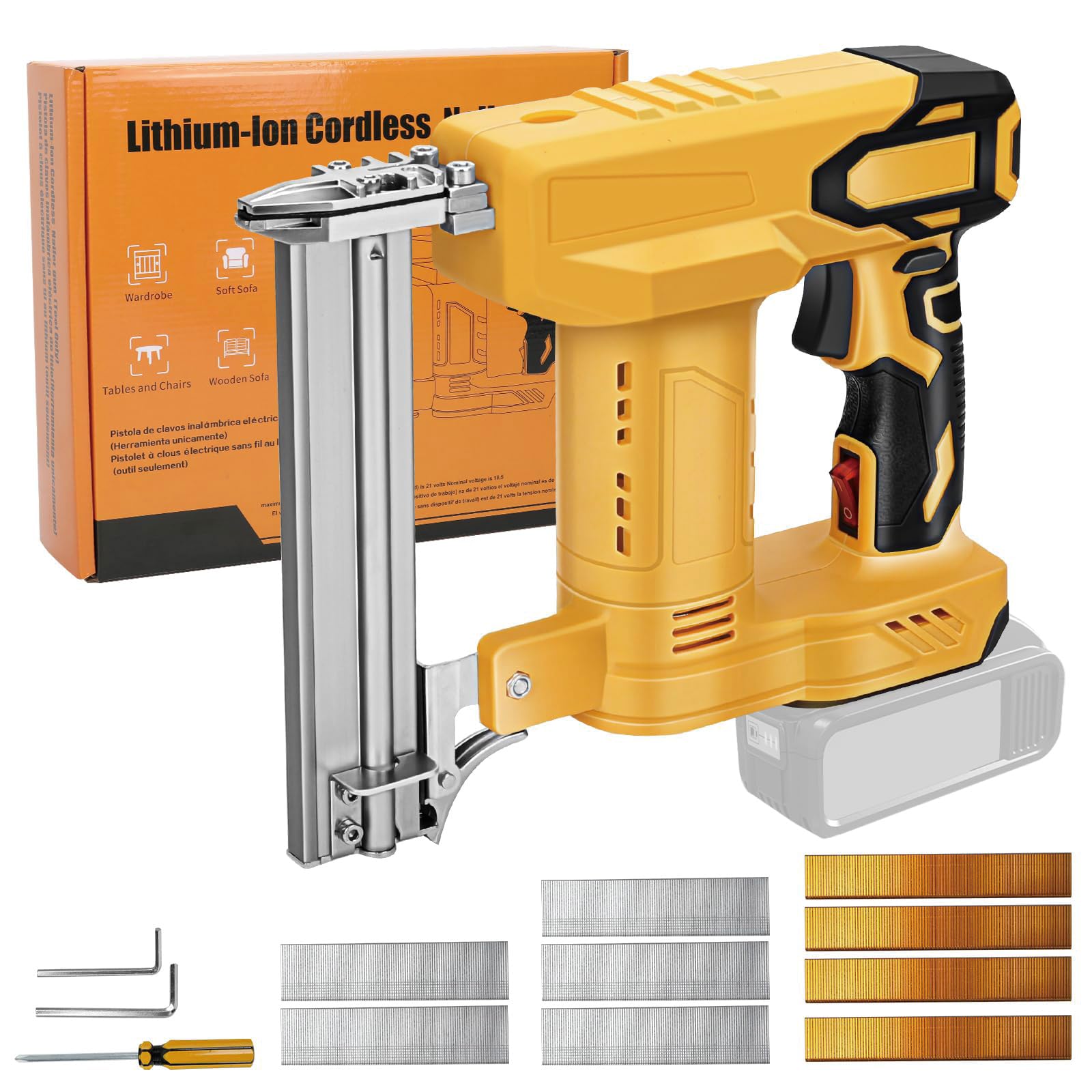 18 Gauge Nail Gun for Dewalt 20V Battery, Cordless Brad Nailer 2 in 1 Electric Stapler with 1000pcs Nails & Staples, Battery Nail Gun for Home Improvement Woodworking, DIY