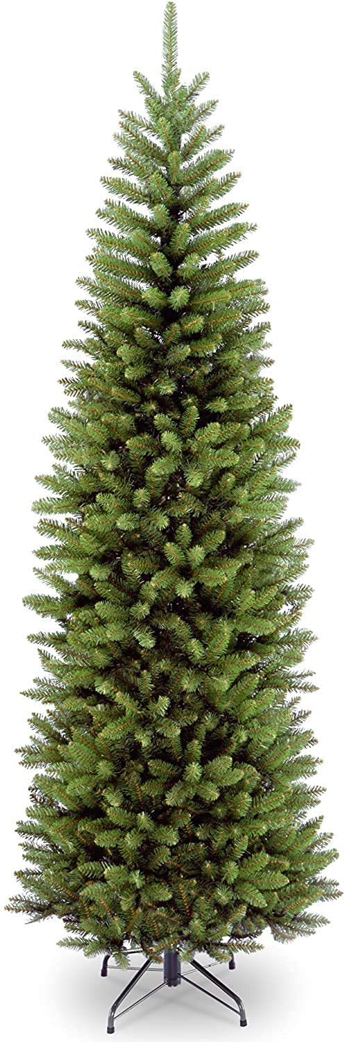 Abaseen Green Pine Pencil Slim Artificial Christmas Tree with bushy thick Branch Tips & Metal Stand (6ft (180cm))