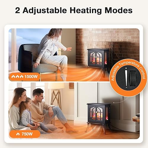 Miniatura 4 de Airchoice - Calentador eléctrico de chimenea, calentador de espacio infrarrojo con calentamiento rápido de 3 segundos, 1500 W, 750 W, 2 modos,