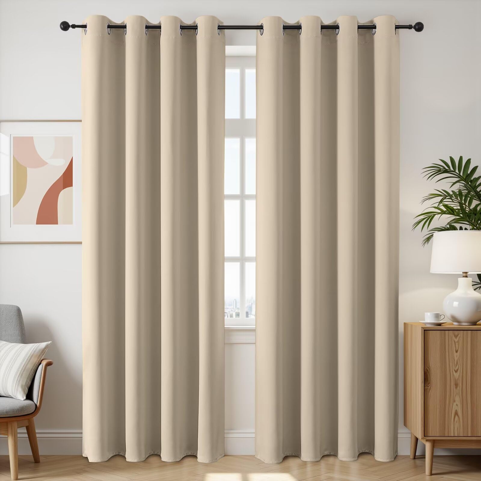 Rideaux occultants Joydeco beige clair pour une isolation thermique efficace de la chambre