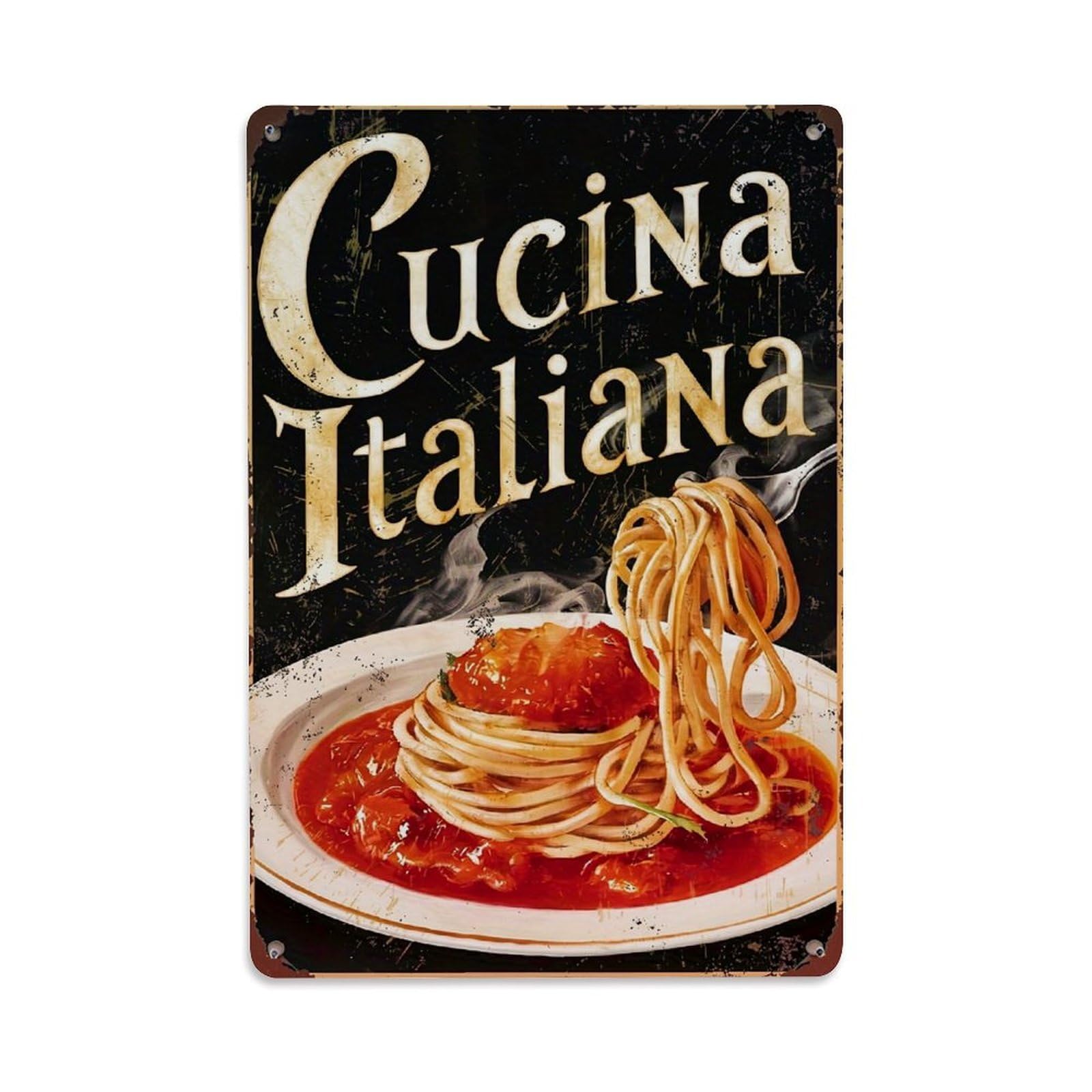 Jdfenggu Vintage Spaghetti Tomato Sauce Plate Fork Retro Metal Tin Sign, Decor Art Poster For Bar, Home, Man Cave, Kitchen, Laundry Room Gift 8X12inch