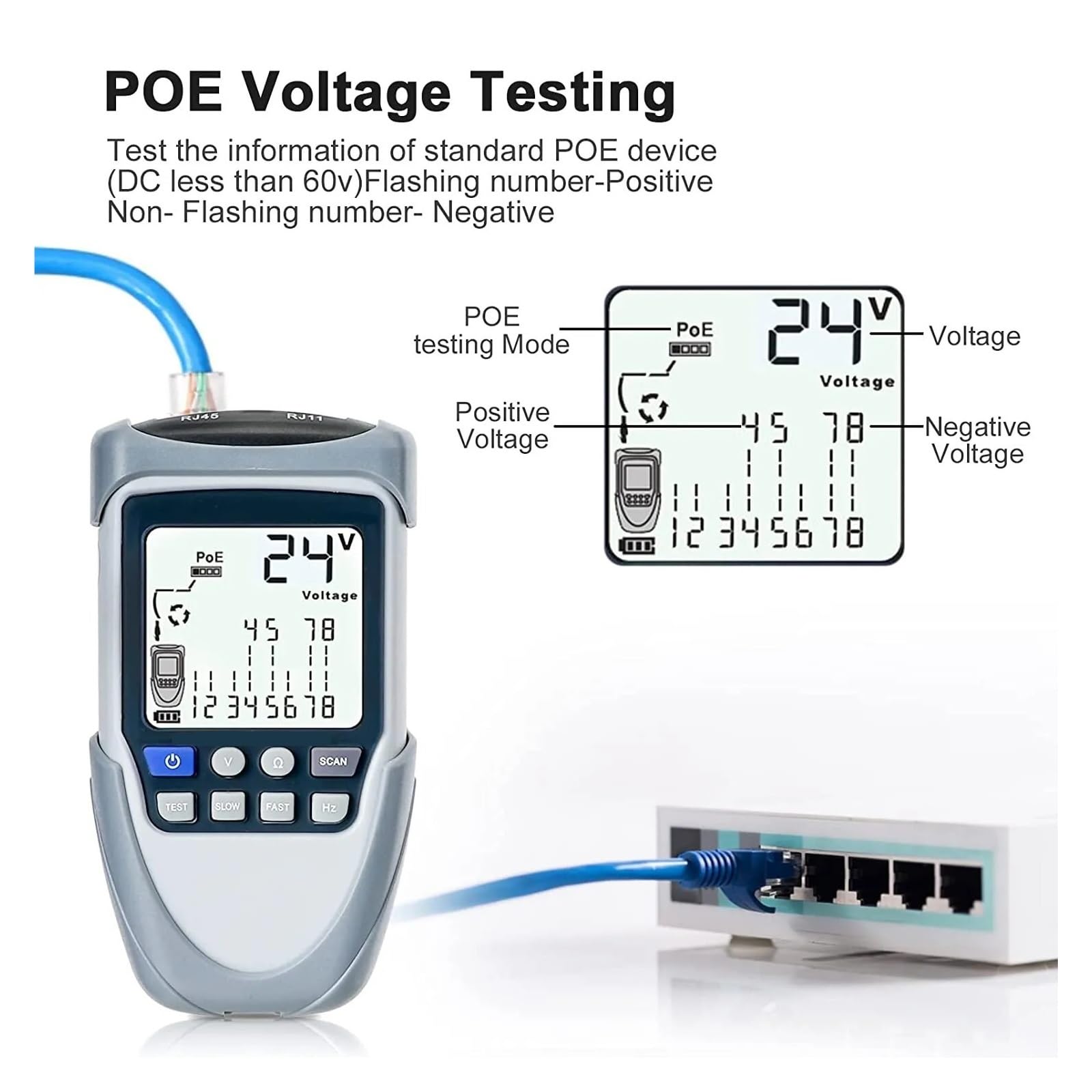 Tester for Cavi di Rete Localizzatore Linea LAN Test Poe Tracciamento Cavi Digitalizzati Controllo del Cavo Ethernet del Punto di Interruzione Leggero E Portatile(ET613)