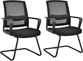 GIANTEX Bürostühle Freischwinger Stühle 2er Set, Besucherstuhl Konferenzstuhl ergonomisch mit Lendenstütze, Schwingstuhl Meetingstuhl Metallgestell bis 136kg belastbar, Besprechungsstuhl gepolstert