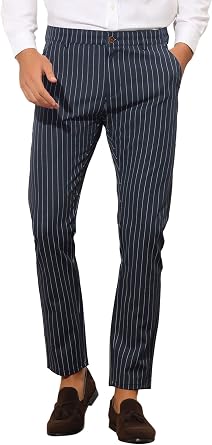 Lars Amadeus Formal Striped Dress Pants for Mens Slim Fit Flat Front Office Business Trousers