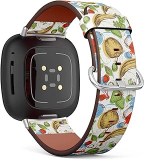 CJBROES Replacement Leather Watch Band, Compatible with Fitbit Versa 3 and Fitbit Sense of Wristband Bracelet Accessory - Fruits