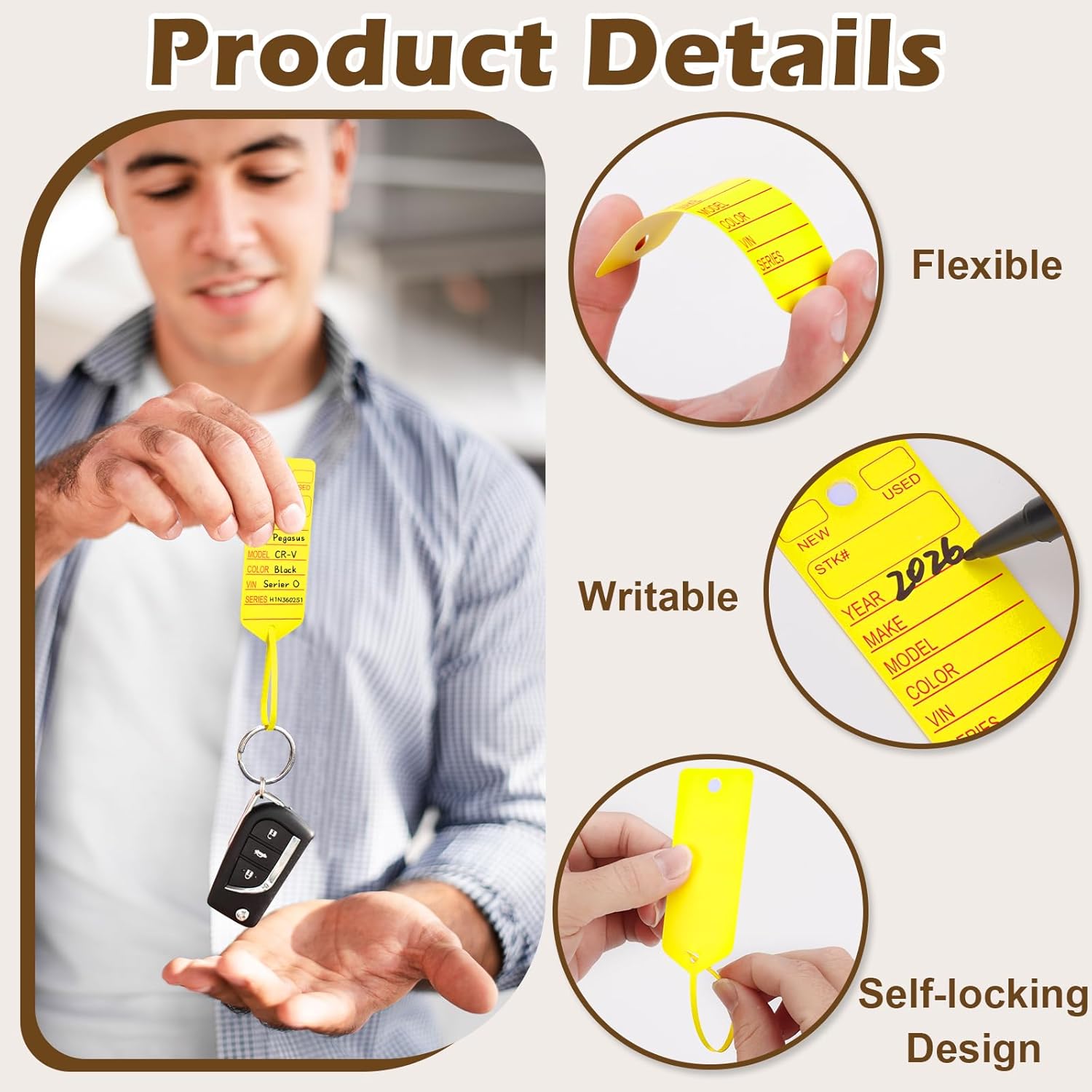 1000 Self Locking Arrow Key Tags 1 3/8'' × 8 1/8'' with 2 Double-Ended Marker Car Key Labels Key Identification Tags Self Lock Lable Tags for Office Automotive Shop Supplies