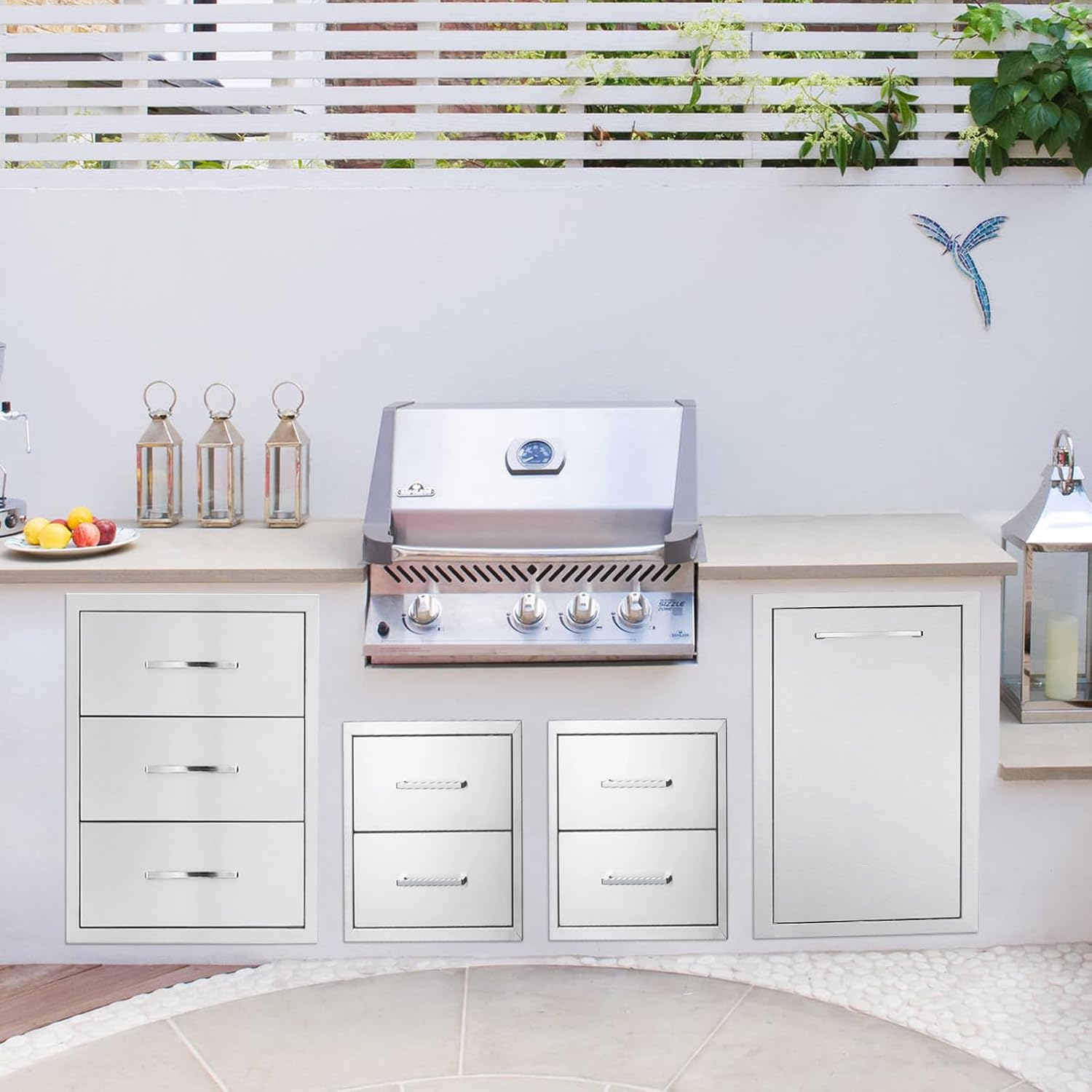 Outdoor Kitchen Drawers w/Paper Towel Holder, 17" W x 21" H x 21" D Outdoor Kitchen Drawers Stainless Steel, Flush Mount Access 2 Drawer for Outdoor Kitchen Island