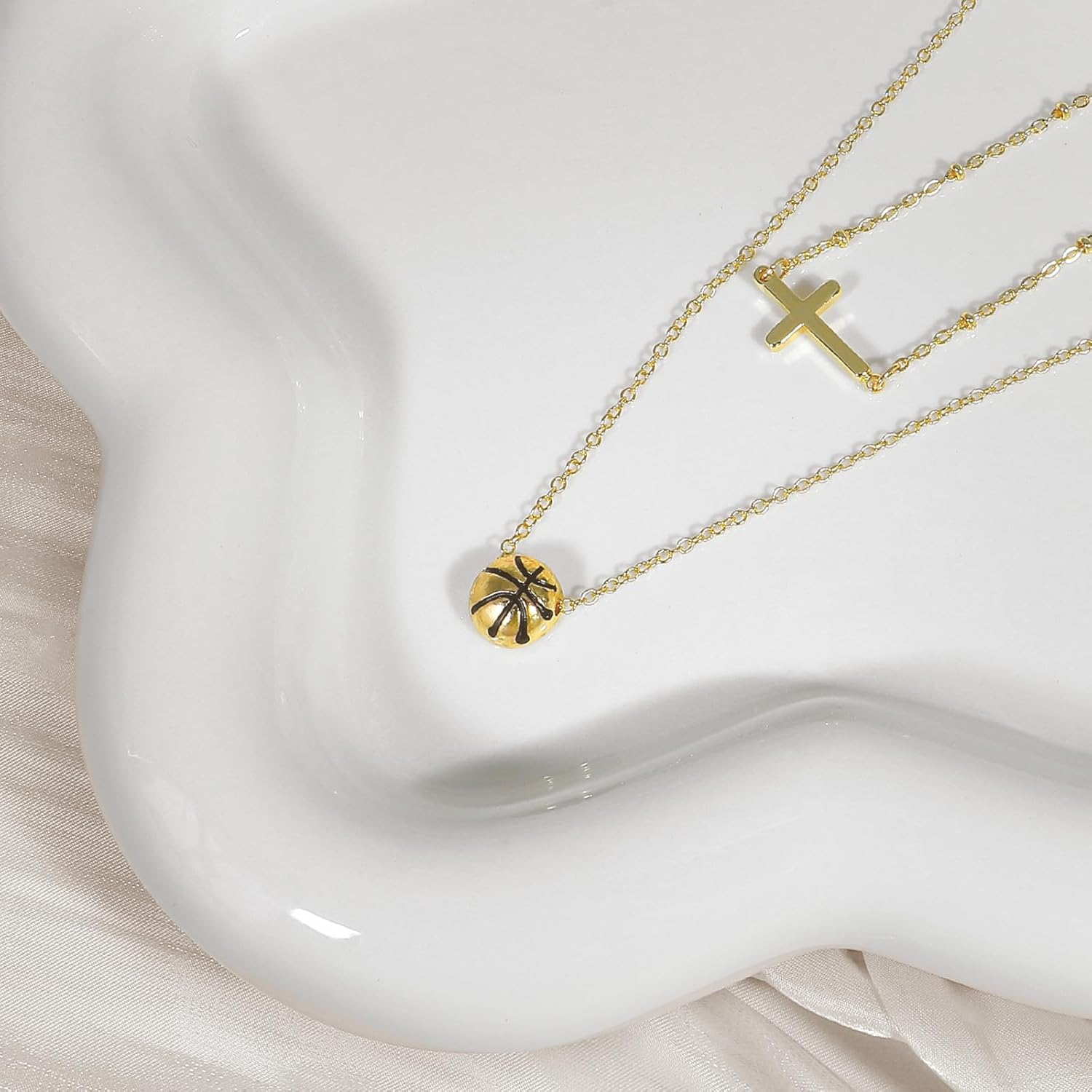 Basketball Volleyball Soccer Necklace for Women, 18k Gold Plated Cross Pendant Accessories Christian Religious Jewelry Gifts Athlete Sports Lovers Birthday Easter Valentine's Day Jewelry Gifts - Image 4