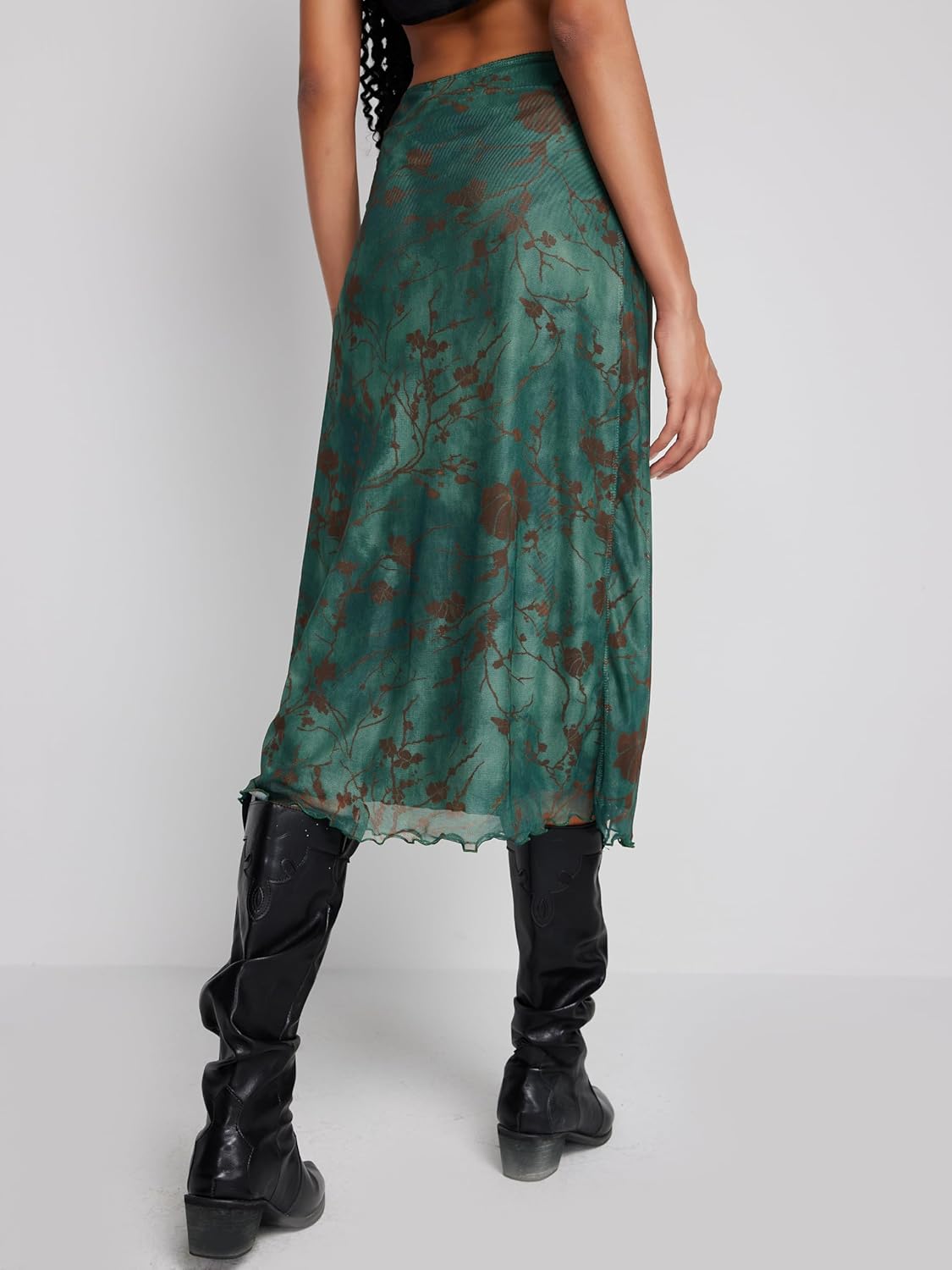 CIDER Women’s Mesh Floral Boho High Waisted Grunge Long Midi Fall Skirts Western Outfits - Image 6