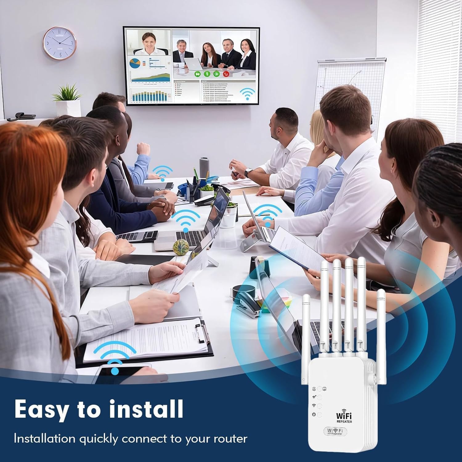 Repetidores WiFi, amplificadores WiFi potentes, Extensores WiFi, con 6 Antenas, 2 Puertos LAN, 1200 Metros Cuadrados de Cobertura en el hogar y la Oficina, fáciles de Usar.